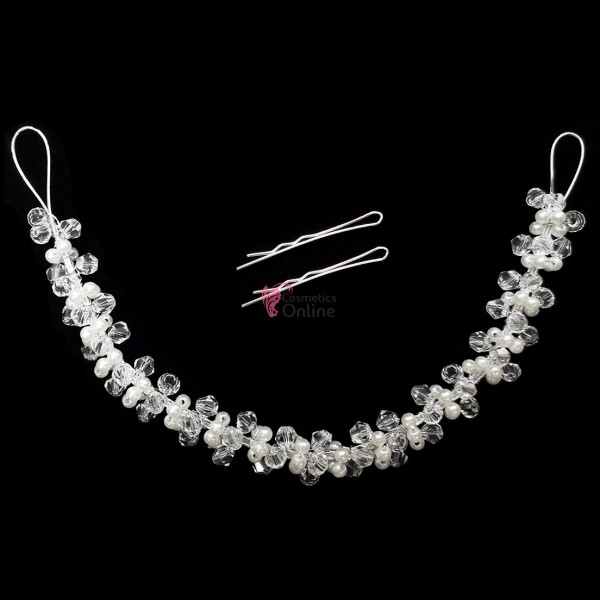 Tiara Ti034NN Argintie pentru mirese cu cristale si perle + 2 agrafe